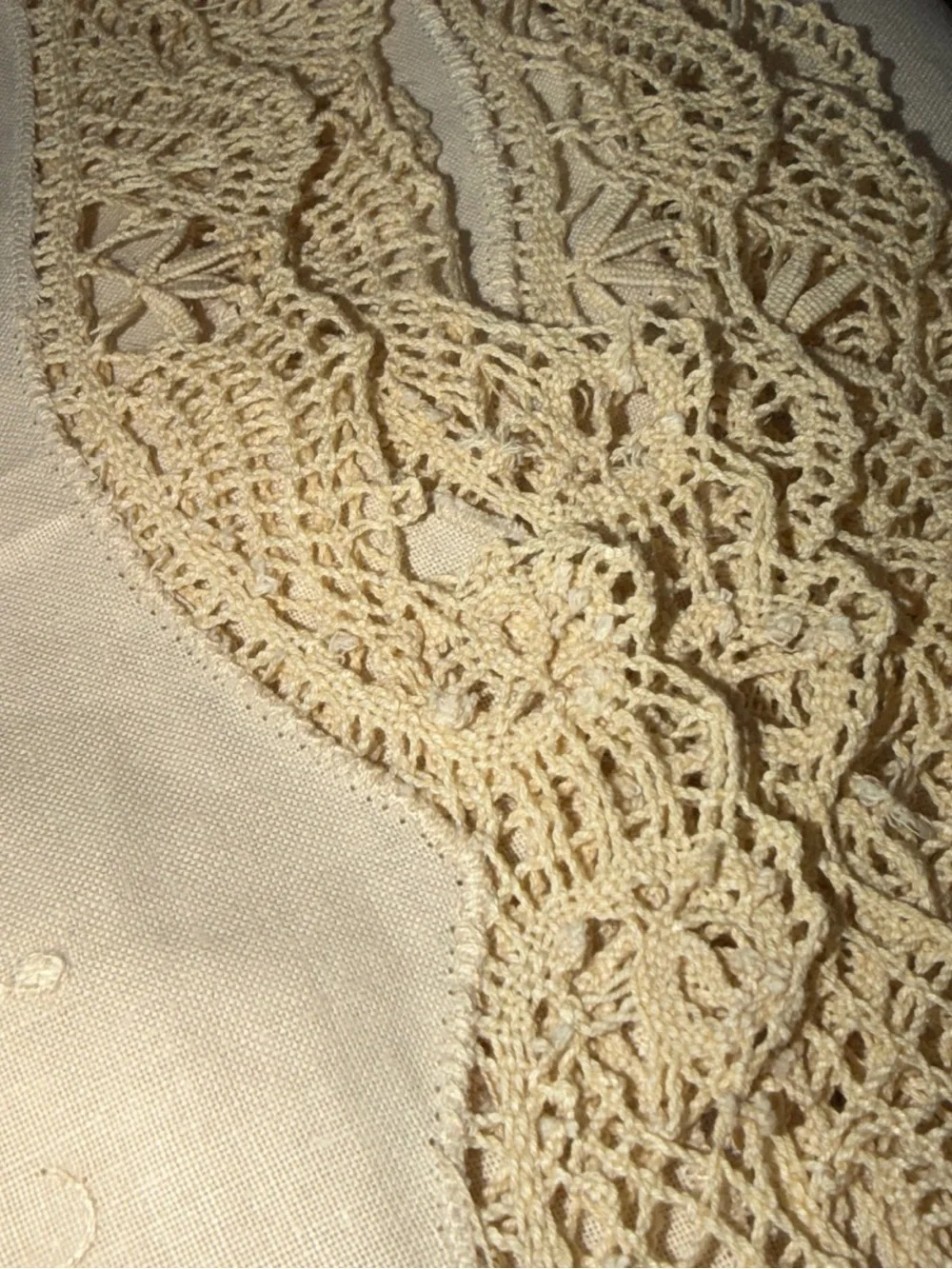 Vintage cotton linen cutwork battenburg lace formal tablecloth 84”x66” Victorian